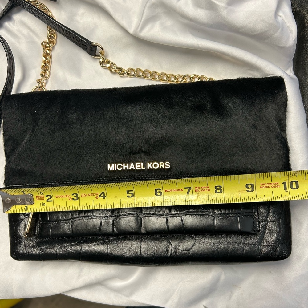 Black Croc-Embossed Leather Shoulder Bag